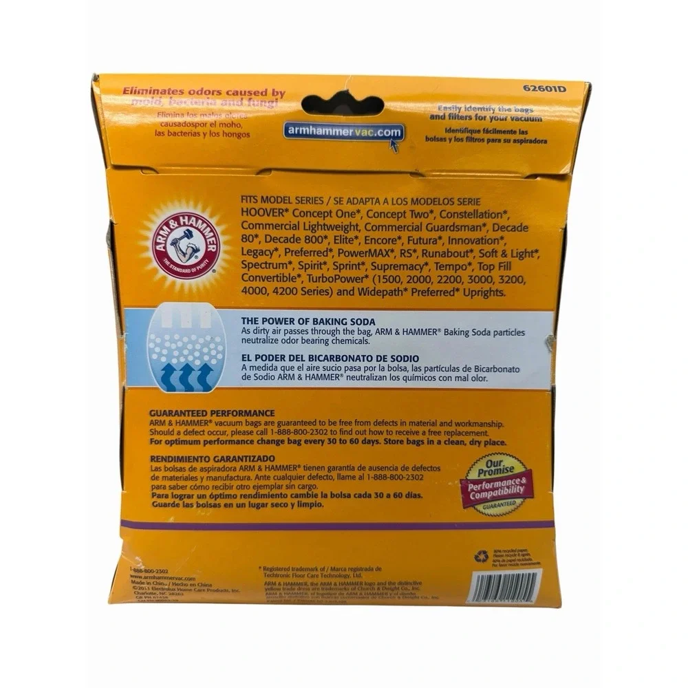Arm & Hammer Hoover A Vacuum Bags Odor Eliminating Type A 3-Pack 62601D New